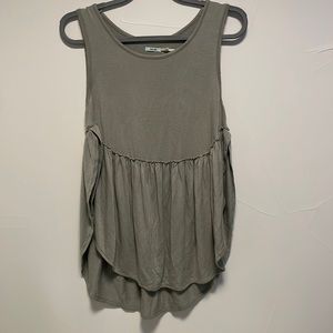 Sage green ‘distressed’ peplum top w/ slit detail